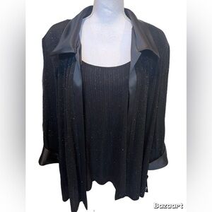 R&M Collection NWT Jacket Top Womens 2X Black Sparkle Satin Formal Attached Tank